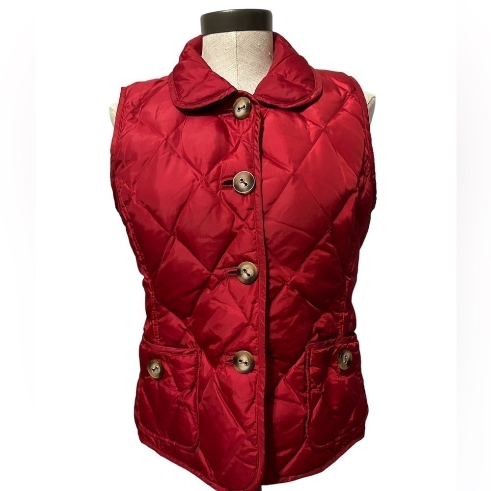 Talbots Women's Red Puffer Duck Down Quilted Vest Preppy‎ English Countryside S